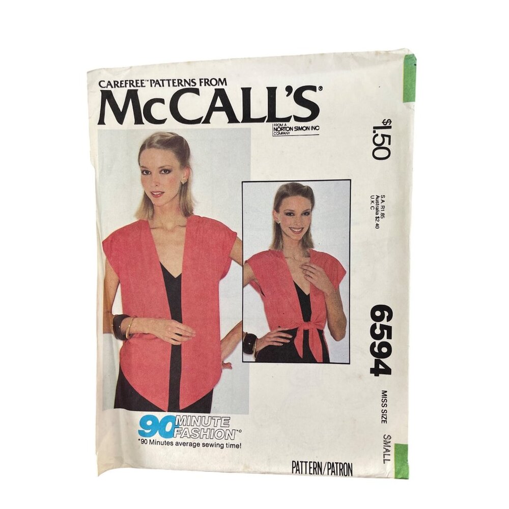 70s McCalls 6594 Misses Top Sewing Pattern Size Small Drop Shouldered UNCUT